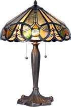 LumiLamp Tiffany Tafellamp Ø 41*61 cm E27/max 2*60W Beige, Groen Glas in lood Driehoek Art Deco Tiffany Bureaulamp Tiffany Lampen