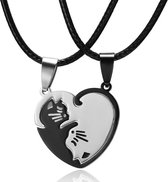 Fler® | Black Cat White Cat halskettingen voor koppels | Relatie cadeautje | Geliefden | Sieradenset | Romantisch geschenk | Lengte 48 cm (+6 cm)