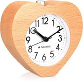 Analoge houten wekker met snooze - Retro klok in hartdesign met wekkerlicht - Stil uurwerk - Houten wekker in lichtbruin