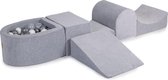 Ballenbakje.nl® Foam Speelset met ballenbak Grijs incl 100 Ballen: Zilver, Wit, Wit Pearl, Transparant