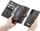 Samsung Galaxy S21+ Bookcase hoesje - CaseMe - Effen Zwart - Leer - Portemonnee met 11 Vakjes voor Pasjes en Ritsvak