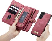 Samsung Galaxy S21+ Bookcase hoesje - CaseMe - Effen Rood - Leer - Portemonnee met 11 Vakjes voor Pasjes en Ritsvak