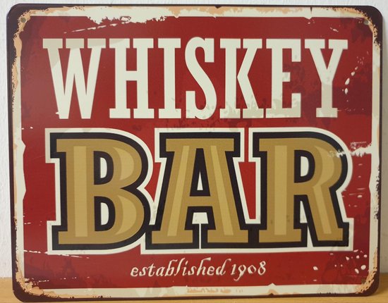 Whiskey Bar Reclamebord van metaal 25 x 20 cm METALEN-WANDBORD - MUURPLAAT  - VINTAGE -... | bol.com