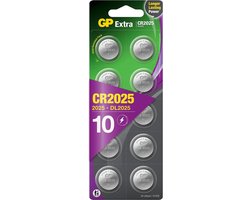 GP CR2025 Extra Lithium - piles CR2025 pile bouton 3V - 10 pièces