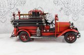 Decoratief Beeld - Tinmodel Van Een Brandweerauto - Aluminium - Wexdeco - Zwart En Rood - 36.2 X 13.9 Cm