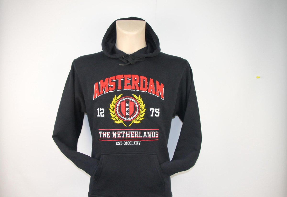 Hooded Sweater - met capuchon - Casual Hoodie - Fun Tekst - Lifestyle Hoody - Workout Sweater - Chill Sweater - Wapen - Amsterdam - 1275 - The Netherlands - EST. MCCLXXV - Navy - Maat XXL