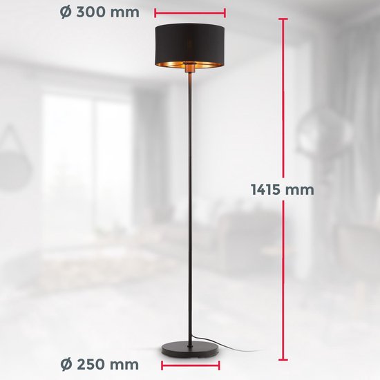 B.K.Licht - Lampadaire - noir-doré - lampadaire - abat-jour en tissu - lampe de salon - excl. 1x E27