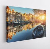 Amsterdam canal at sunset. Amsterdam is the capital and most populous city in Netherlands - Modern Art Canvas - Horizontal - 344403392 - 115*75 Horizontal