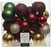 26x Kunststof kerstballen mix rood-groen-goud-parel 6, 8, 10 cm - Kerstversiering/kerstdecoratie