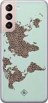 Samsung S21 Plus hoesje siliconen - Wereldkaart blauw luipaard | Samsung Galaxy S21 Plus case | blauw | TPU backcover transparant