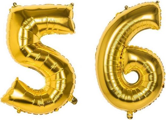 56 Jaar Folie Ballonnen Goud - Happy Birthday - Foil Balloon - Versiering - Verjaardag - Man / Vrouw - Feest - Inclusief Opblaas Stokje & Clip - XXL - 115 cm