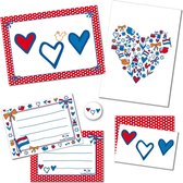 Valentijn kaarten set: 6 ansichtkaarten, 6 cadeaulabel sets, 6 adresstickers en 10 mini stickers hartjes | Studio Holland