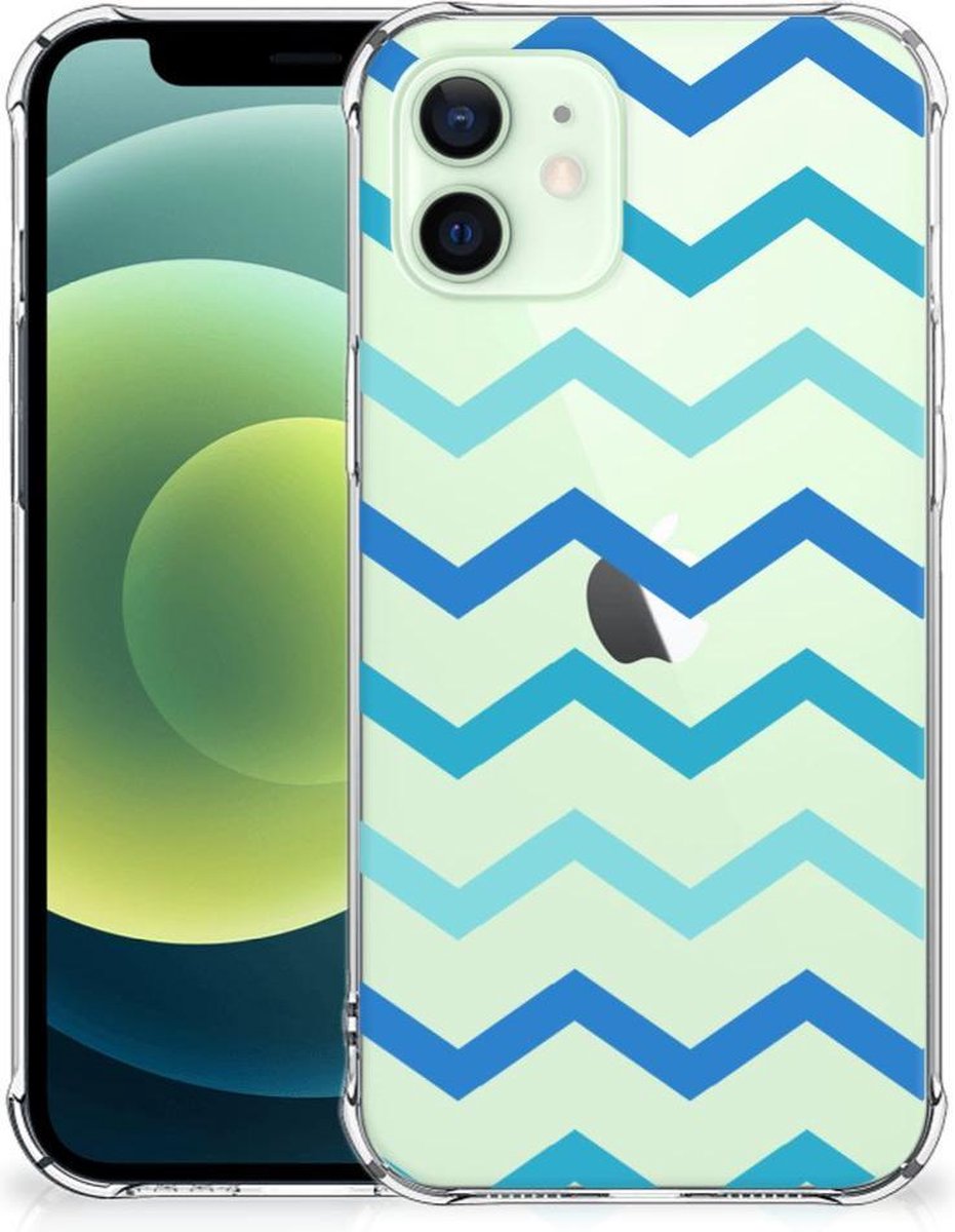 iPhone 12 Mini Doorzichtige Silicone Hoesje Zigzag Blauw