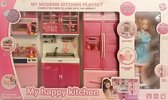 My Happy Kitchen Playset - Barbiepop -  Speelkeuken met Pop en Licht en Geluid - Kinderkeuken - Meisjes Keuken - Speelgoed