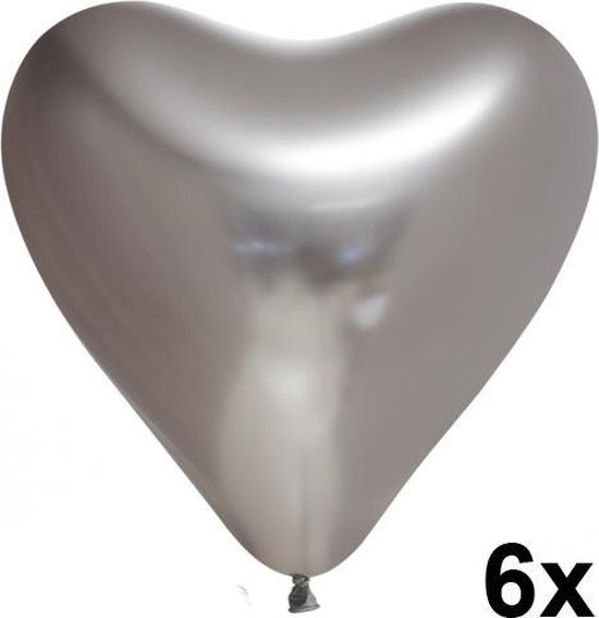 Chrome hart ballonnen Zilver, 6 stuks, 30 cm