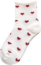 Sokken dames wit - rood - print hartjes - hart - 36-40