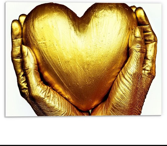 Forex - Gouden Handen rondom Hart - 40x30cm Foto op Forex