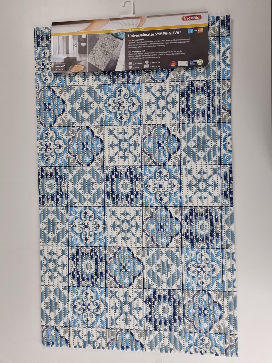 1x Friedola Universele Mat Tile Antique Blue| 80x48cm | Badmat Badkamermat Douchemat | Cementtegel blauw