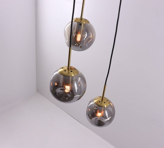 Nova Luce Spada hanglamp - zwart goud smoke rookglas - ronde hanglamp 3xE27  | bol.com