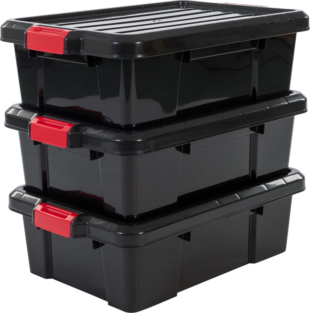 Bol.com IRIS Powerbox Opbergbox - 25L - Kunststof - Zwart/Rood - Set van 3 aanbieding