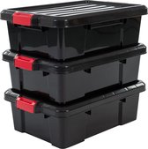 Iris Ohyama Powerbox Opbergbox - 25L - Kunststof - Zwart/Rood - Set van 3