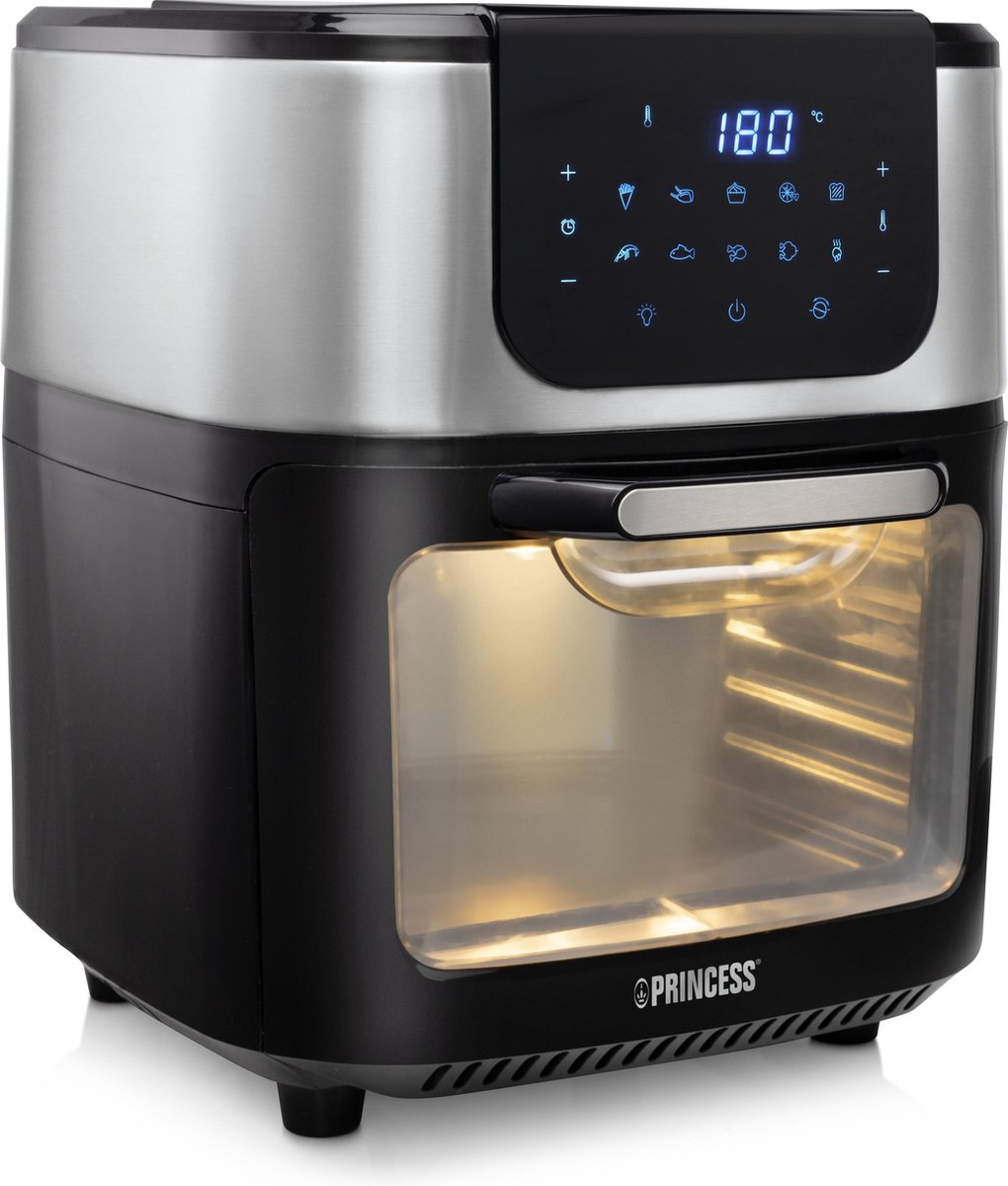 Afbeelding 2 van Princess Airfryer Oven DeLuxe 182075 - Heteluchtfriteuse - Extra groot 11 liter - PFAS vrij - 10 automatische programma's - RVS/Zwart