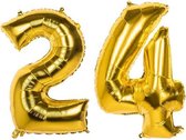 24  Jaar Folie Ballonnen Goud - Happy Birthday - Foil Balloon - Versiering - Verjaardag - Man / Vrouw - Feest - Inclusief Opblaas Stokje & Clip - XXL - 115 cm