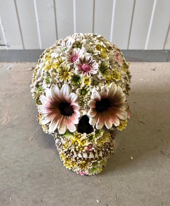 Skull schedel bloemen spaarpot Beeld homedecoration woondecoratie kleur  flowers | bol
