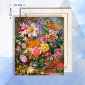 Schilderen op nummer pakket Bloemen boeket in vaas 40 x 50 cm  - met frame