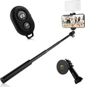 MOJOGEAR Superstevige Selfiestick KIT - Met telefoonhouder, GoPro-adapter & Bluetooth remote - Uitschuifbaar tot 71 cm - Zwart