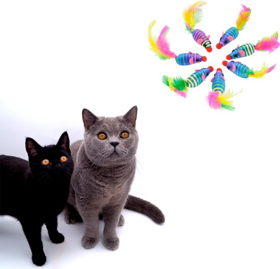 Make Me Purr Regenboog Muizen met Veer - Kattenspeeltjes - Kattenspeelgoed - Speelgoed voor Katten - Kat Speeltje Muis - Kitten Speeltjes Muisjes - 10 Stuks
