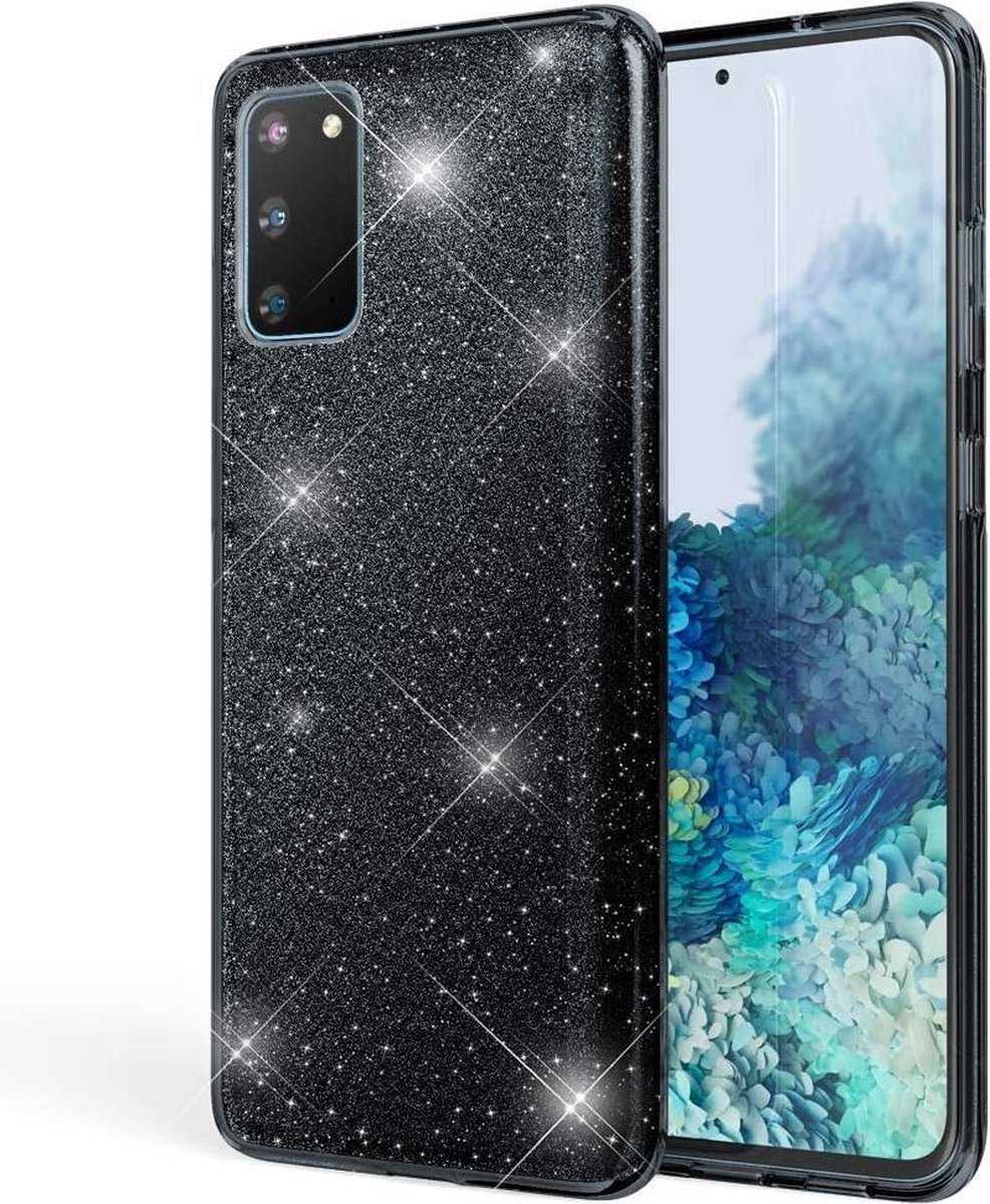 samsung a41 hoesje glitter zwart -Samsung A41 Hoesje Glitters Siliconen Case Back Cover Zwart Black