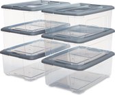 IRIS New Topbox Opbergbox - 30L - Kunststof - Transparant/Zilvergrijs - Set van 6