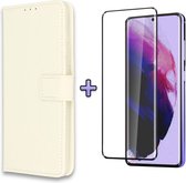 Samsung Galaxy A12 Hoesje Wit - Portemonnee Book Case - Kaarthouder & Magneetlipje & Volledige Display Screenprotector