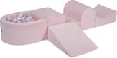 Ballenbakje.nl® Foam Speelset met ballenbak Roze incl 100 ballen: Pastel Roze, Transparant, Wit Pearl, Grijs
