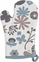 Ovenwant met bloemen - 18x28 cm - met lus - Wit met blauw