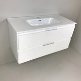 Meuble de salle de bain Blanco 100cm, blanc mat avec vasque en céramique