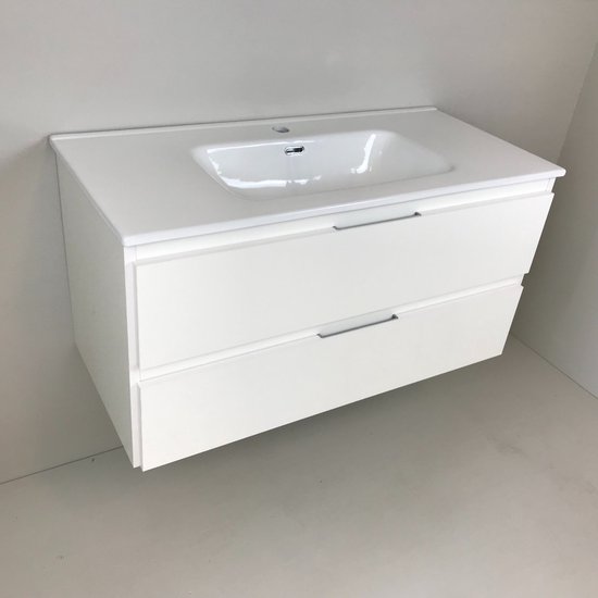 Meuble de salle de bain Blanco 100cm, blanc mat avec vasque en céramique |  bol
