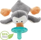 Wubbanub Pinguin Speenknuffel - Knuffel Baby Fopspeen - Baby Speelgoed - Grijs Kraamcadeau - Soothie Knuffelspeen