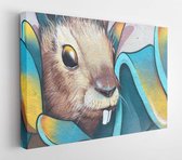 Onlinecanvas - Schilderij - Bunny Painting Art Horizontal Horizontal - Multicolor - 60 X 80 Cm