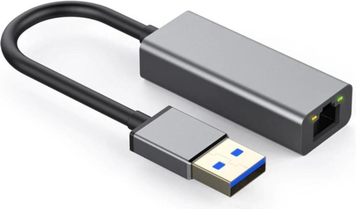 USB 3.0 naar Ethernet Adapter RJ45 1000Mbps - Gigabit - USB Hub - Spacegrey
