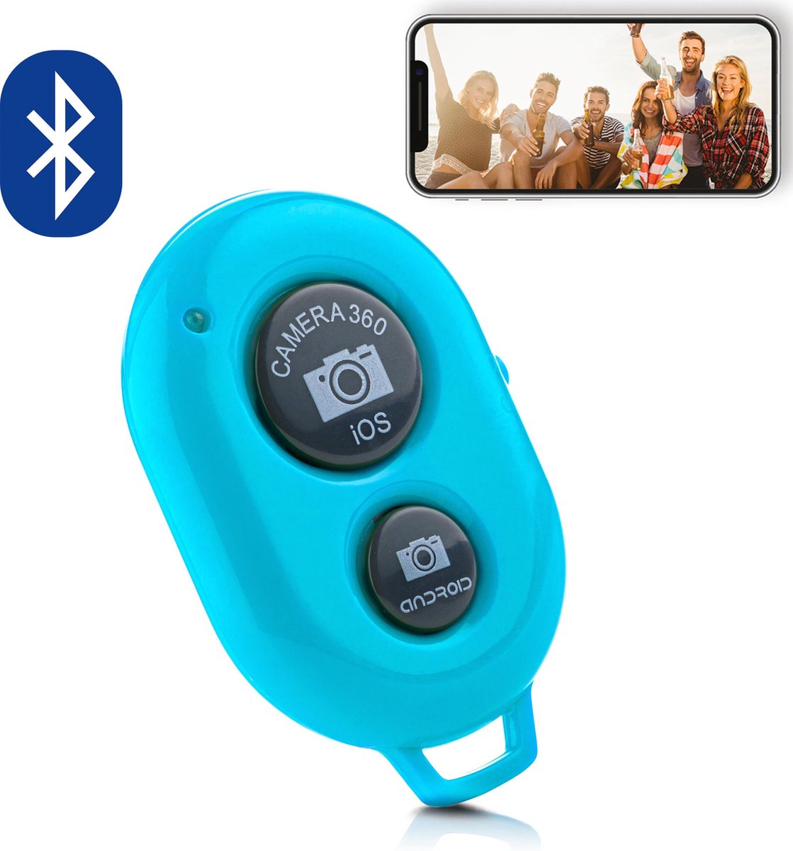 MOJOGEAR Bluetooth remote shutter - Afstandsbediening voor smartphone camera — Compatibel met Android / iOS / Windows Phone – Blauw
