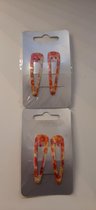 merkloos haarspeld geel/oranje motief 4.5 cm 4 stuks klik klak