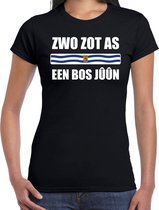Zwo zot as een bos juun met vlag Zeeland t-shirt zwart dames - Zeeuws dialect cadeau shirt XL