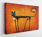 An elegant thin black cat standing on the beautiful background painted parchment  - Modern Art Canvas  - Horizontal - 354573848 - 50*40 Horizontal