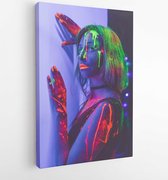 Onlinecanvas - Schilderij - Woman Touching Wall Art Vertical Vertical - Multicolor - 115 X 75 Cm