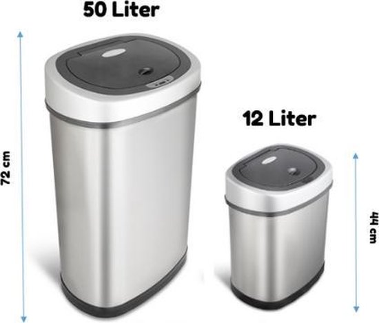Rijoka Prullenbak Met Sensor 50 Liter RVS Zilver Soft Close Vingerafdrukvrij Modern Design 590693429