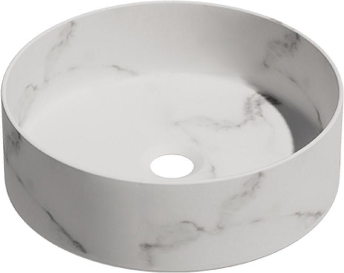Keramische ronde opbouw waskom Calacatta ø36cm wit marmer look met grijze ader