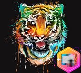 Pcasso ® Tijger Zwart Gekleurd – Schilderen Op Nummer – Schilderen Op Nummer Dieren - Schilderen Op Nummer Volwassenen & Kinderen – Kleuren Op Nummer - Paint By Number - 40x50 cm – Inclusief 