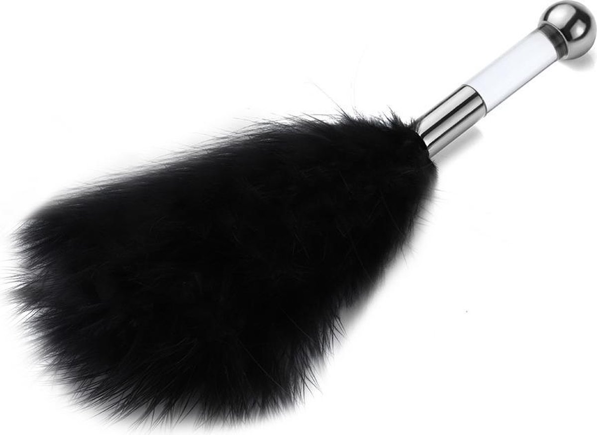 Goedkoopste ♛Queen-Toys® Kietelaar - Erotiek - Pluim met stokje voor kietelen - Bondagepluim - Zwarte kietelaar - inclusief funny condoom